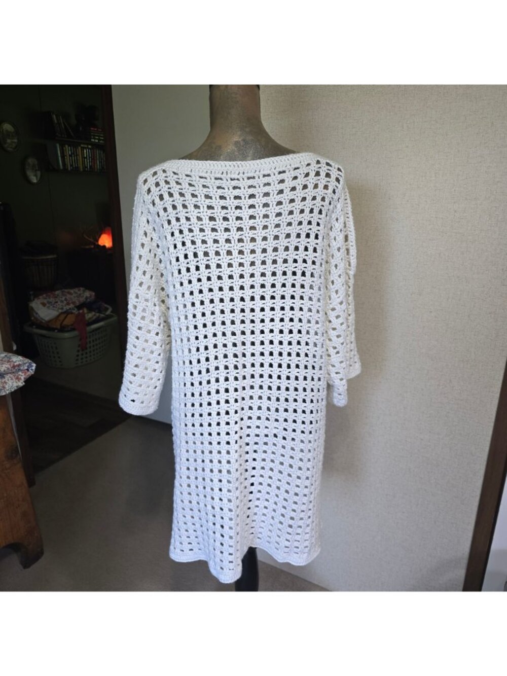 Crochet Knit Boho Tunic Dress Large Swim Cover - Picture 3 of 4